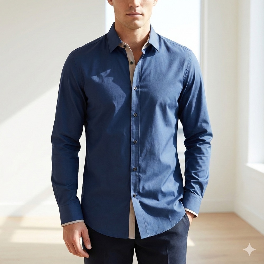 Hugo Boss Navy Blue Juri Slim Fit Dress Shirt - US 16.5 (Large)